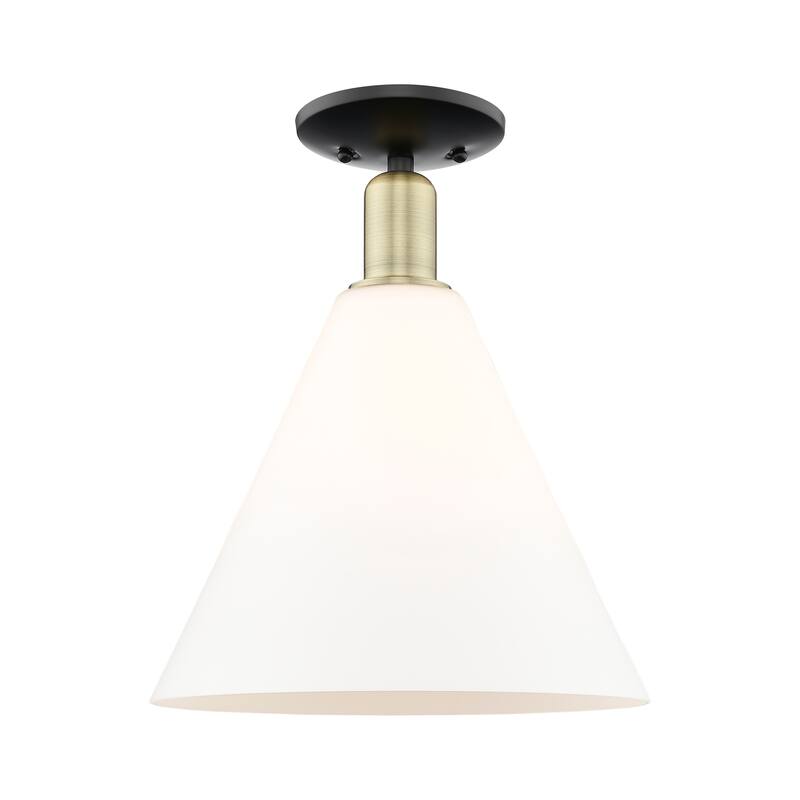 Innovations Lighting Endless Possibilities Arcadia - Berkshire Glass - 1 Light 12" Semi-Flush Mount - Matte White/Black Antique Brass