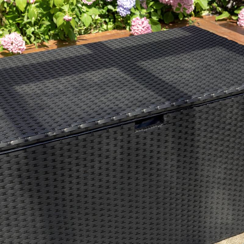 Glitzhome Patio 140 Gallon 52.75"W Oversize Black Wicker Storage Bench Deck Box - 52.75"W x 29"D x 26"H