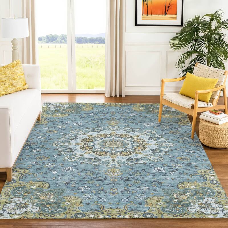 Machine Washable Indoor/ Outdoor Traditional Awaka Chantille Rug