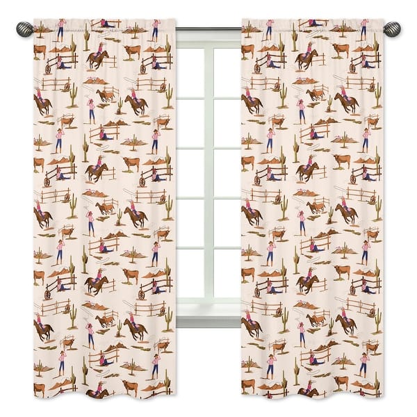 slide 2 of 5, Sweet Jojo Designs Western Cowgirl Girl 84in Window Treatment Curtain Panel Pair Wild West Vintage Animal Southwest Pink Blue