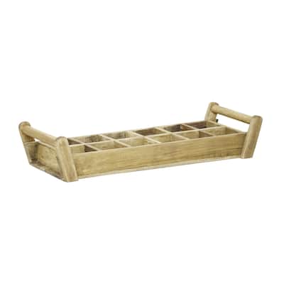 12 Plant Pot Wooden Tray with Handles - A - Natural