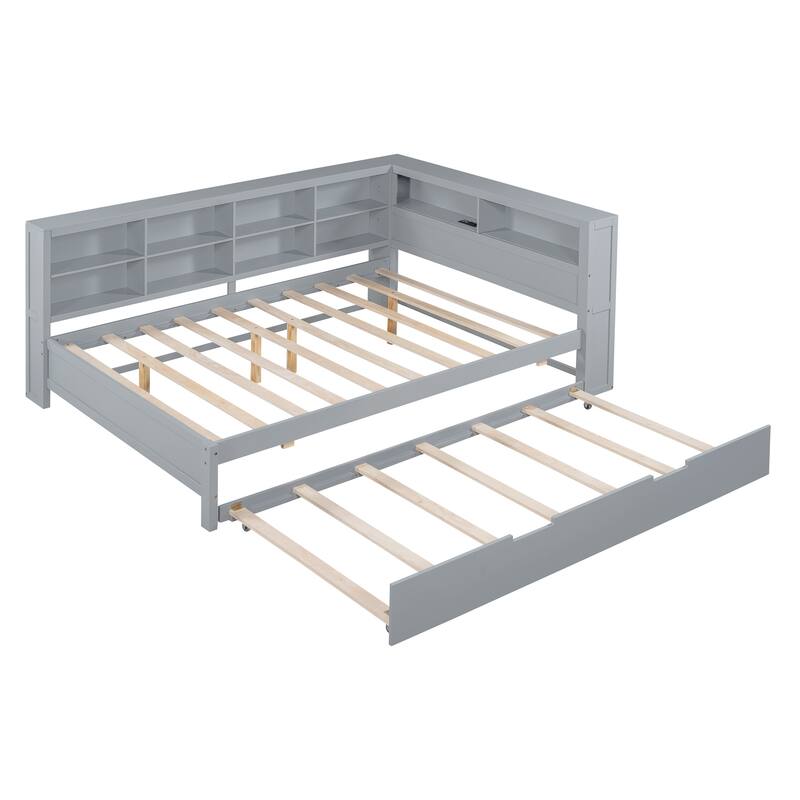 Elegant Twin/Full DayBed with Roll-Out Trundle and Built-In USB Charging Station