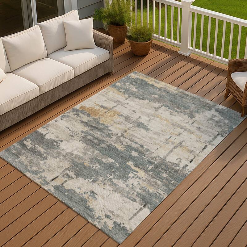 Machine Washable Indoor/ Outdoor Crouppen Modern Chantille Rug - Basil - 8' x 10'