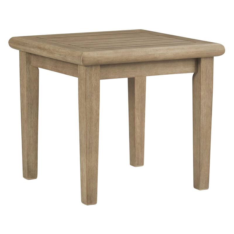 Square Wooden Frame End Table with Plank Tabletop, Teak Brown
