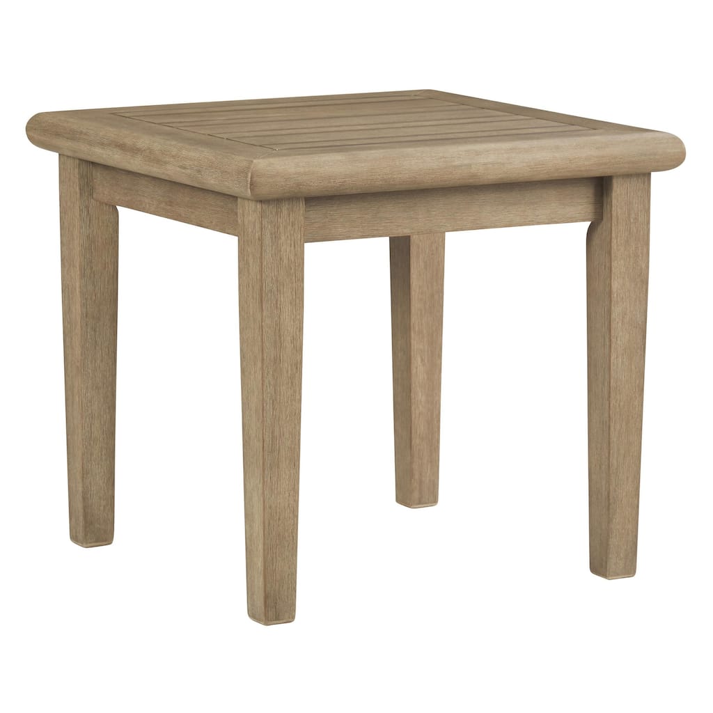Square Wooden Frame End Table with Plank Tabletop, Teak Brown