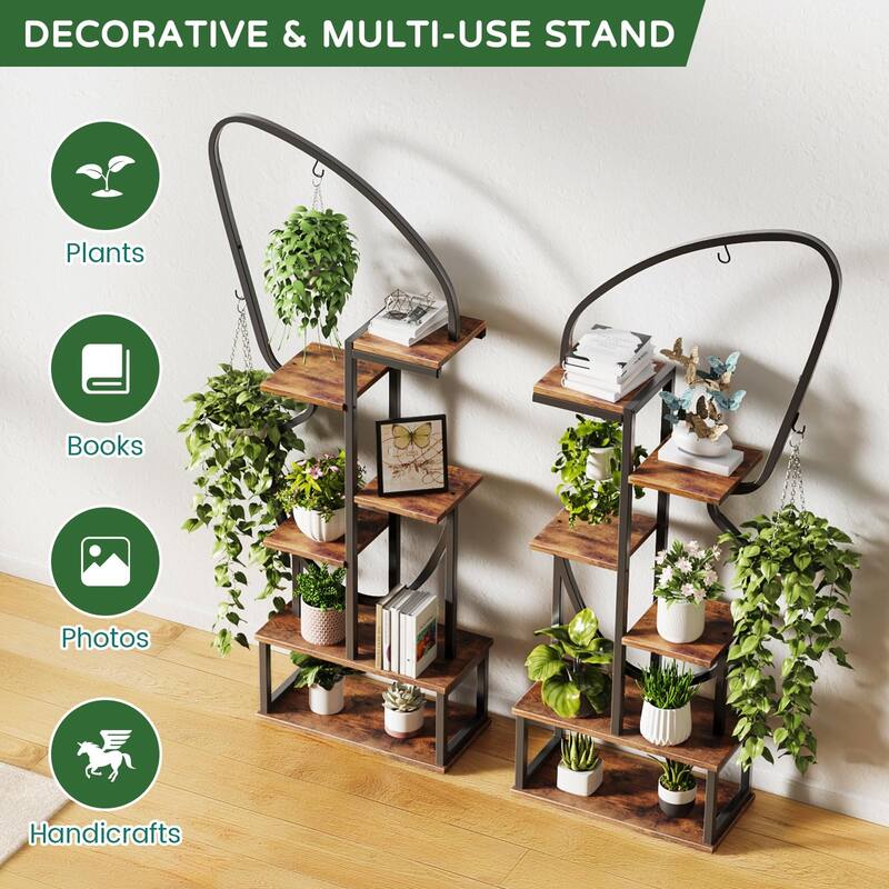 6 Tier Butterfly-Shaped Plant Stand, Indoor Tall Metal Plant Stand with 6 Plant Hooks & 12 Boards, Large Ladder Plant Shelf