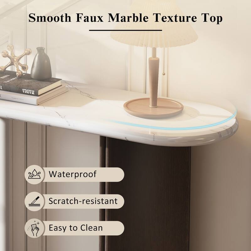 Entryway Table with Oval Faux Marble Top