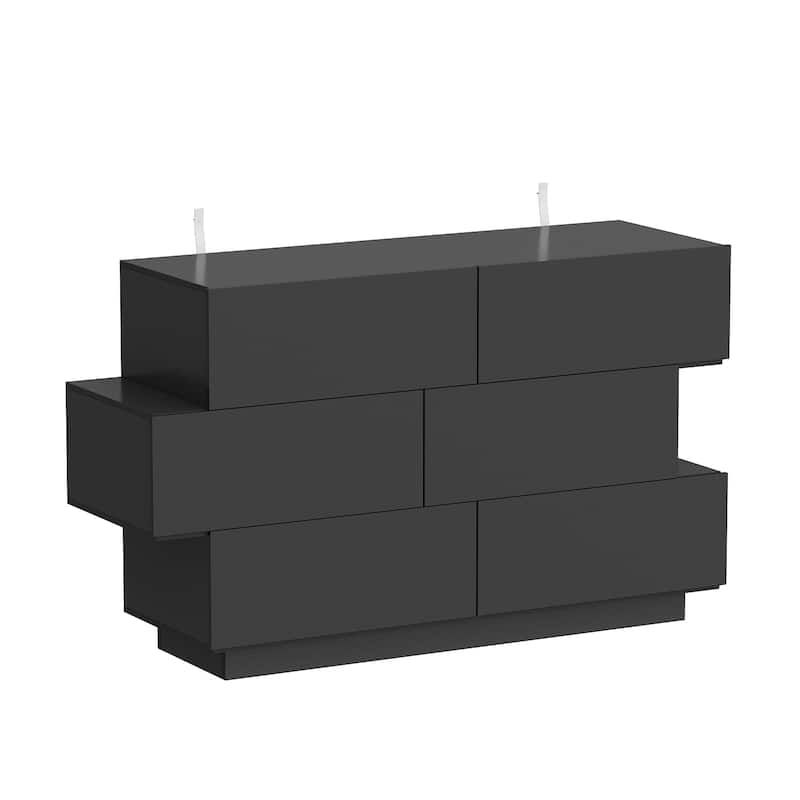 High Glossy Six-Drawer Dresser Chest with Off-Set Design (Black/White)