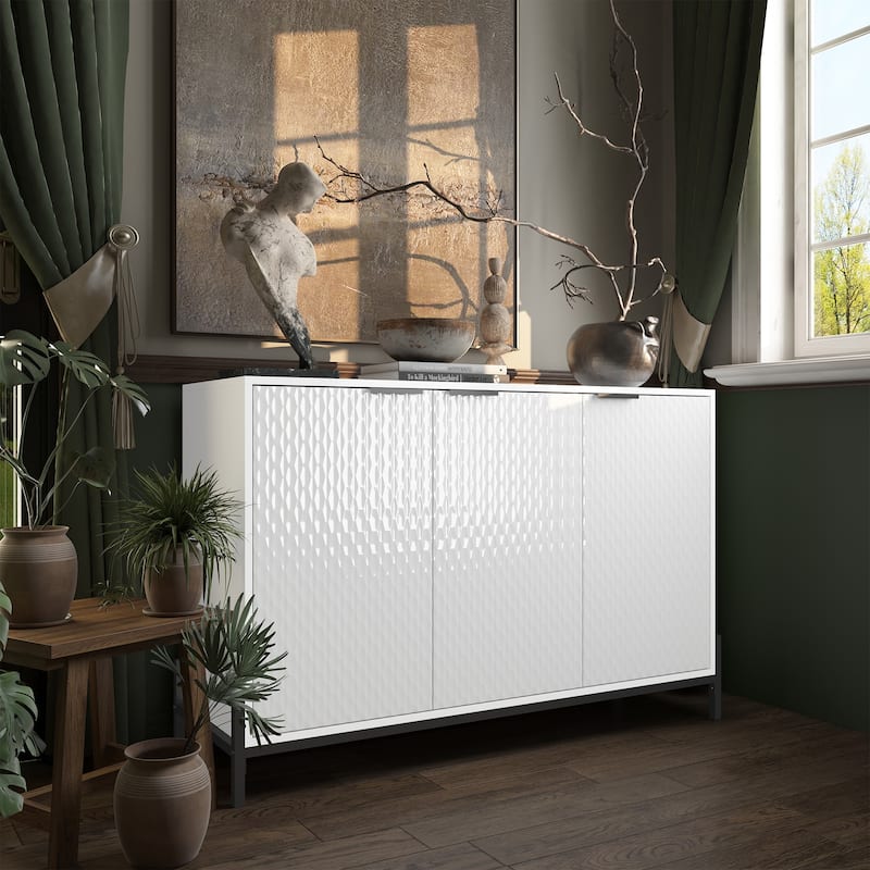 Clihome 3-Door High Gloss Buffets Sideboards with Adjustable Shelves