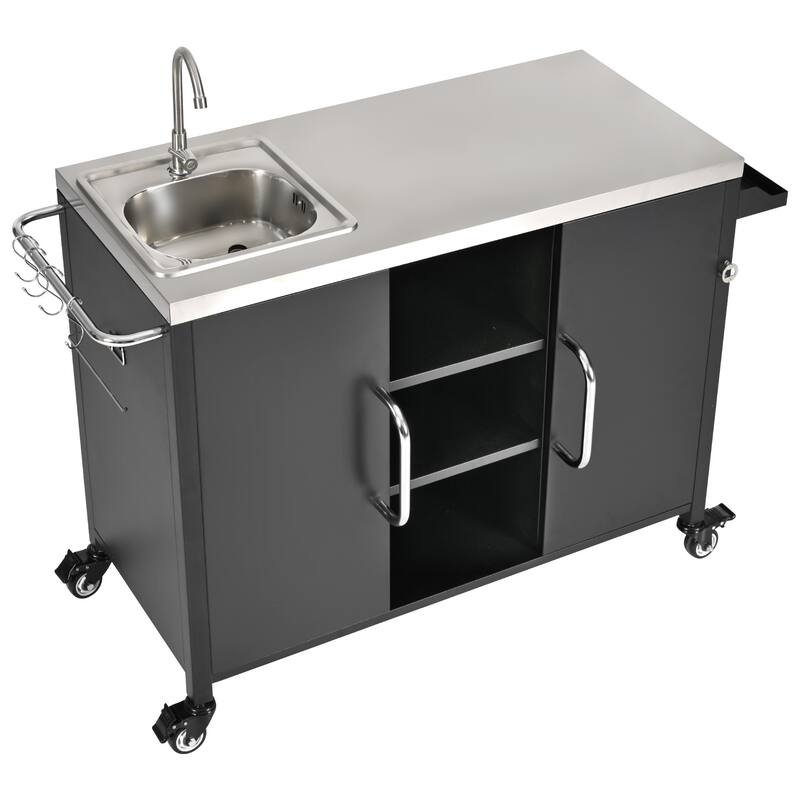 55.5" Outdoor Kitchen Island Metal Grill Cart with 304 Stainless Steel Sink