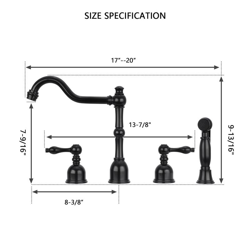 Two-Handles Widespread Kitchen Faucet with Side Sprayer
