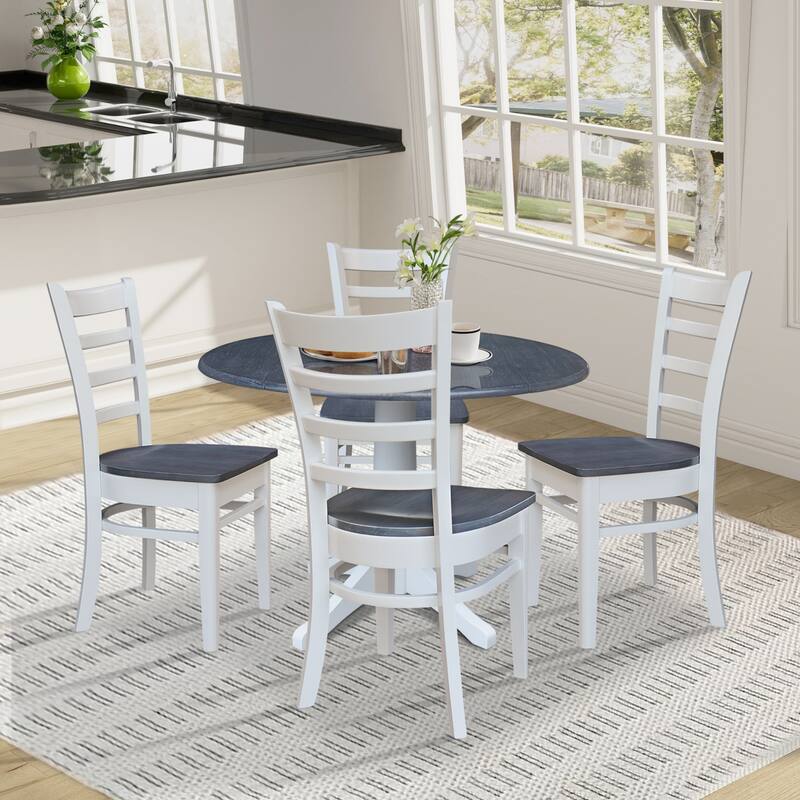 42" Round Top Dual Drop Leaf Pedestal Table with Dining Chairs