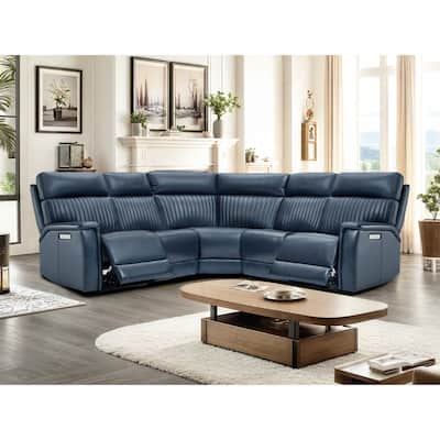 Genuine Leather Power Recliner Sectional with Power Ajustable Headrest and Lumbar, Zero Gravity, 2 Stationary Armlesschairs