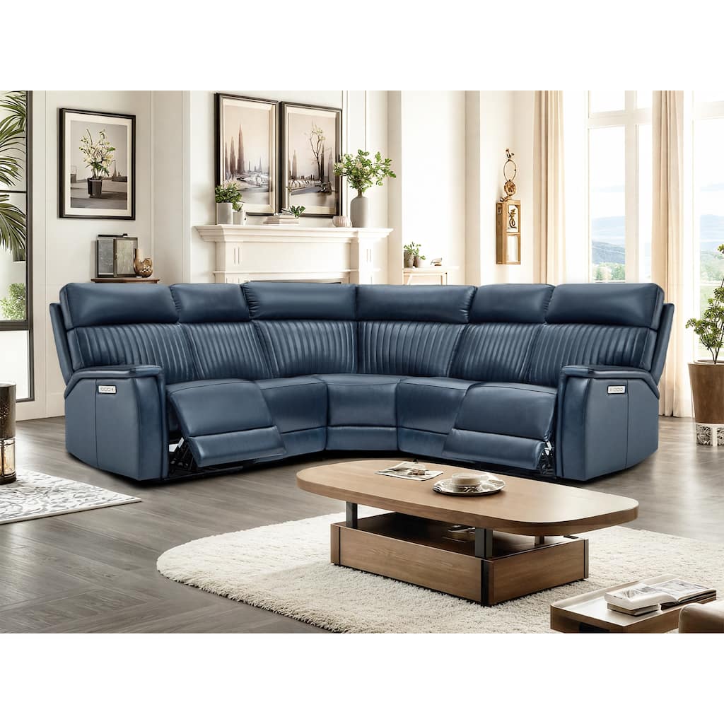 5PCS, 2 power Recliners, Leather Reclining Sectional with Power headrest & lumbar