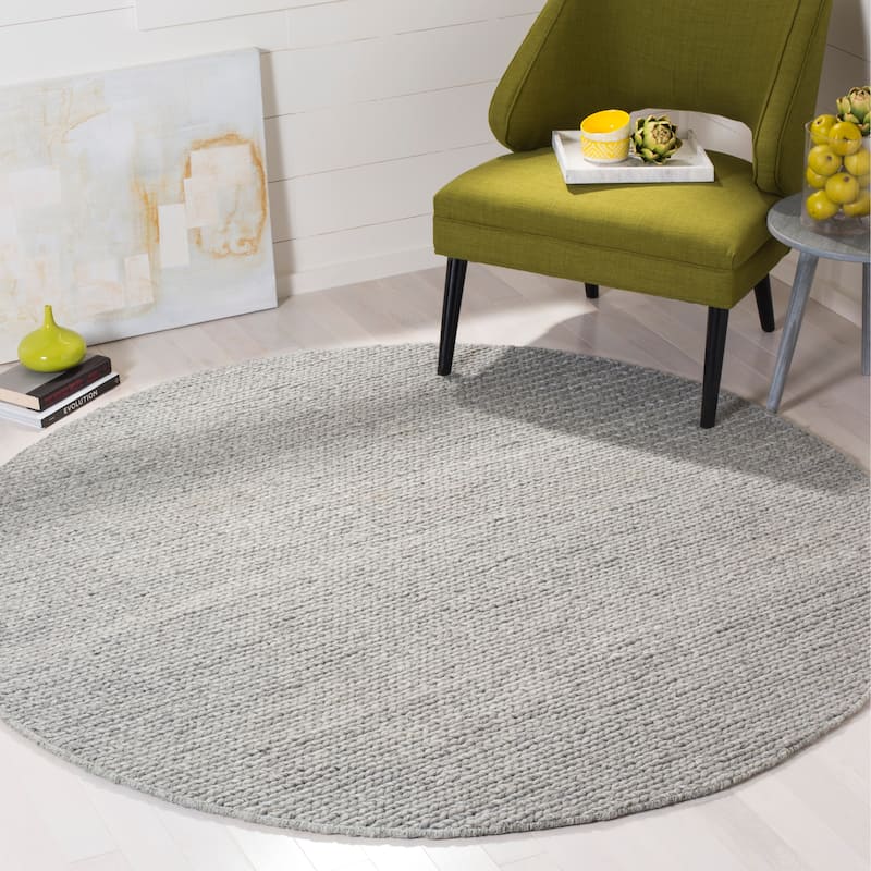 SAFAVIEH Handmade Natura Steinvor Geometric Wool Rug - 4' x 4' Round - Steel