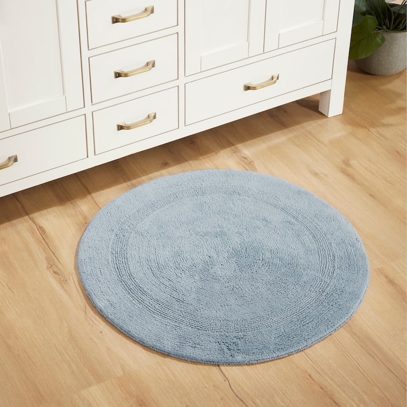 Better Trends Bath Rugs 100% Cotton Reversible Highly Water Absorbent Bathroom Rug for Shower, Sink, Bath Mats - Lux Collection - 30" Round - Blue