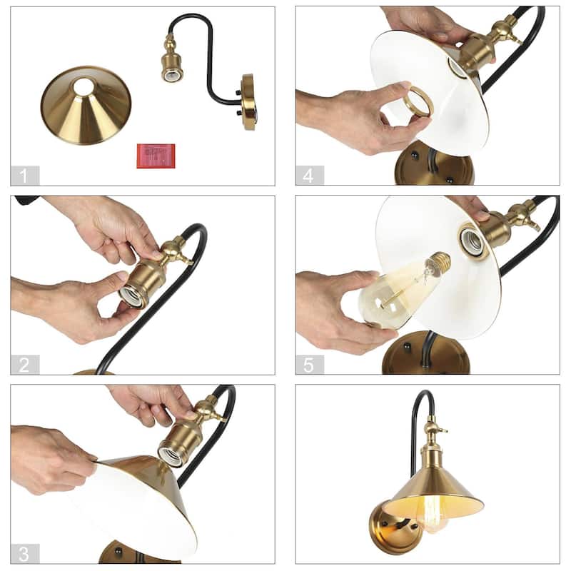 Modern 1-Light Rotatable Wall Sconce with Black and Brass Metal Gooseneck