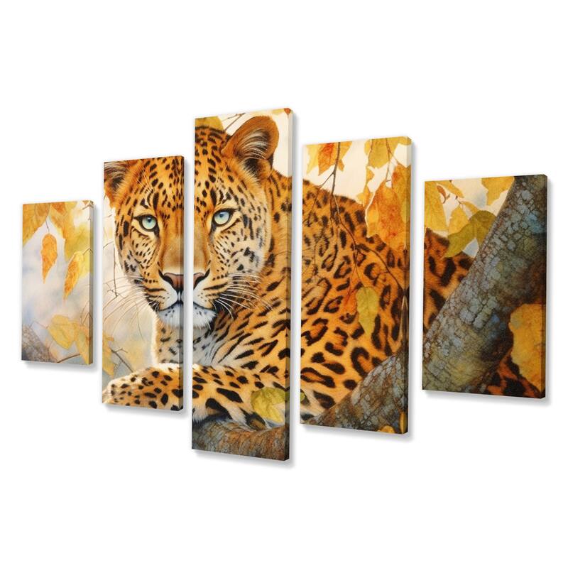 Designart "Leopard Grace I" Animals Multipanel Canvas Print set