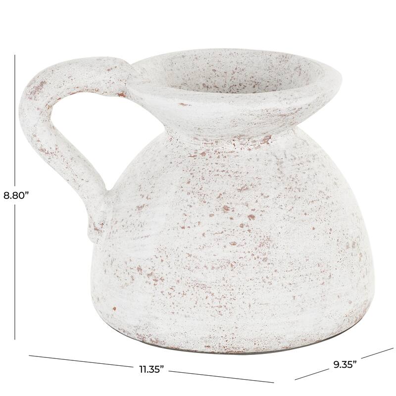 Cream Ceramic Antique Style Textured Pot Decorative Vase with Handle