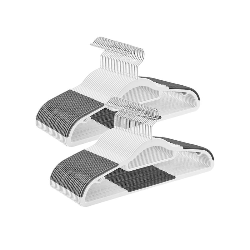 Multi-Purpose Clothes Hangers with Anti-Slip Rubber Grips Space-Saving Frame and Hook Rotation - 50 - White-Dark-Grey-Silver 