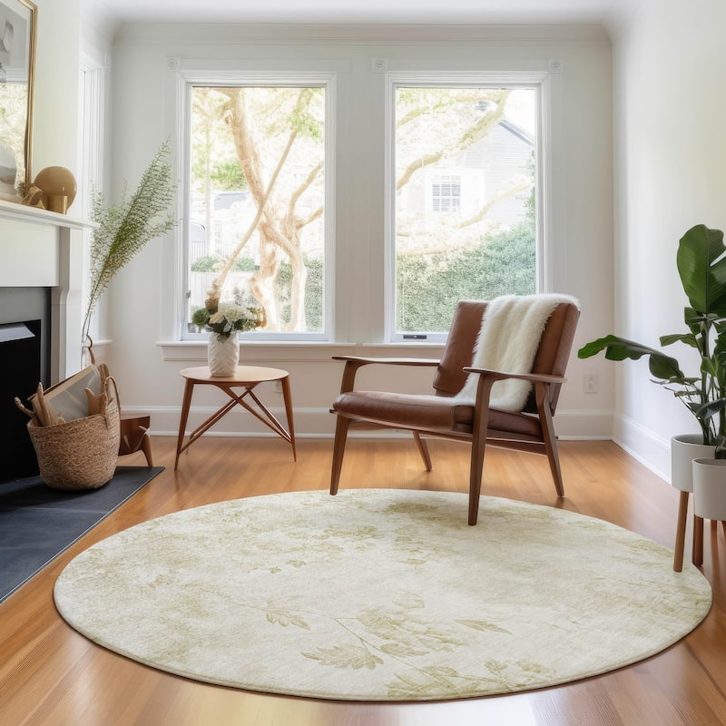 Premium Washable Super Soft Modern Floral Mayfield Rug - Khaki - 8' x 8' - Round