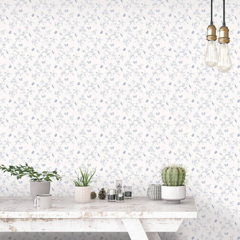 Galerie Wallcoverings Miniatures 3 Tiny Trellis Flowers With Butterflies and Dragonflies Vinyl on Non-woven Matte Wallpaper Roll