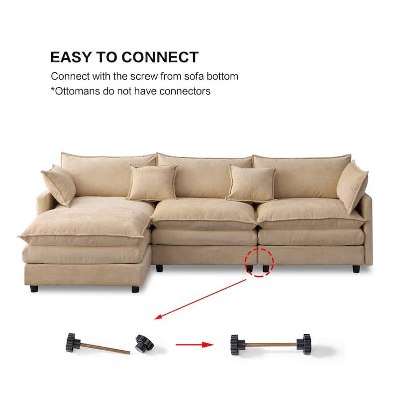 105" Modern L-Shaped Chenille Fabric Sectional Sofa with Ottoman