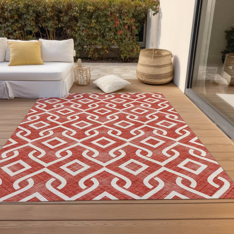 Machine Washable Indoor/ Outdoor Chantille Modern Trellis Rug
