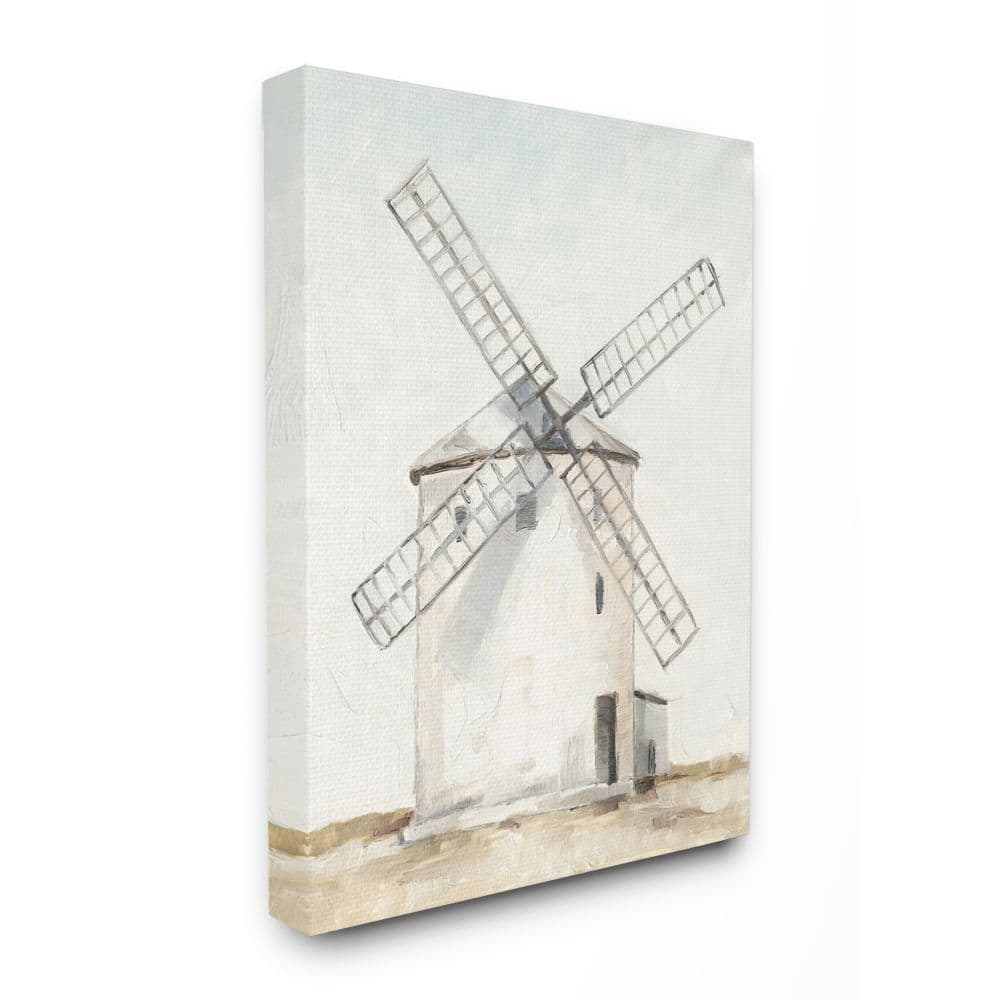 Stupell Windmill Farm Landscape Neutral Blue Brown Painting Canvas Wall Art