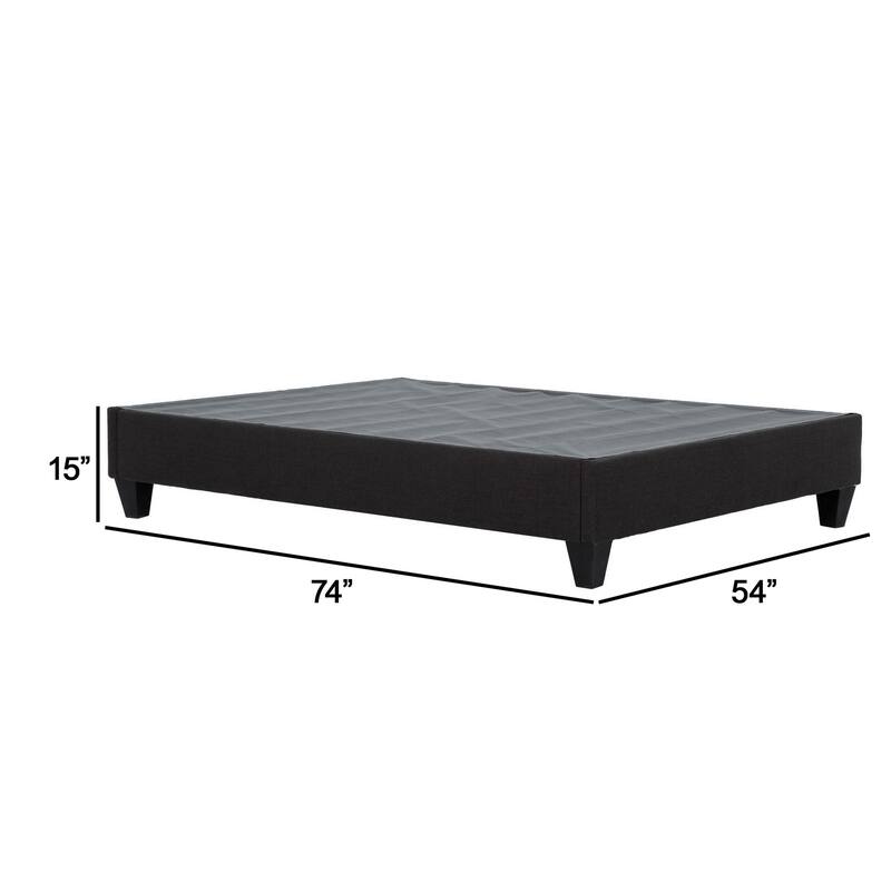 Cleo Full Size Bed Frame, Solid Wood, Soft Dark Gray Linen Upholstery