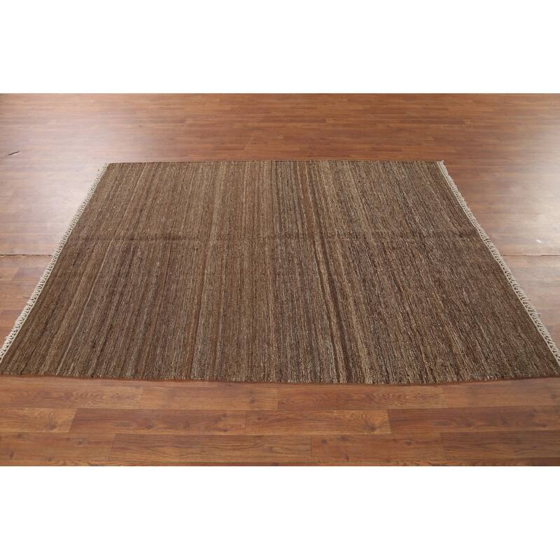Brown Striped Kilim Persian Area Rug Handmade Wool Carpet - 4'10"x 6'7"