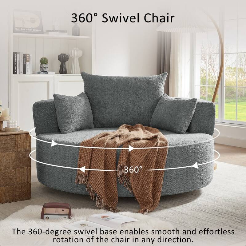 Modern 360° Swivel Round Sofa Chair with 3 Removable Pillows for Living Room