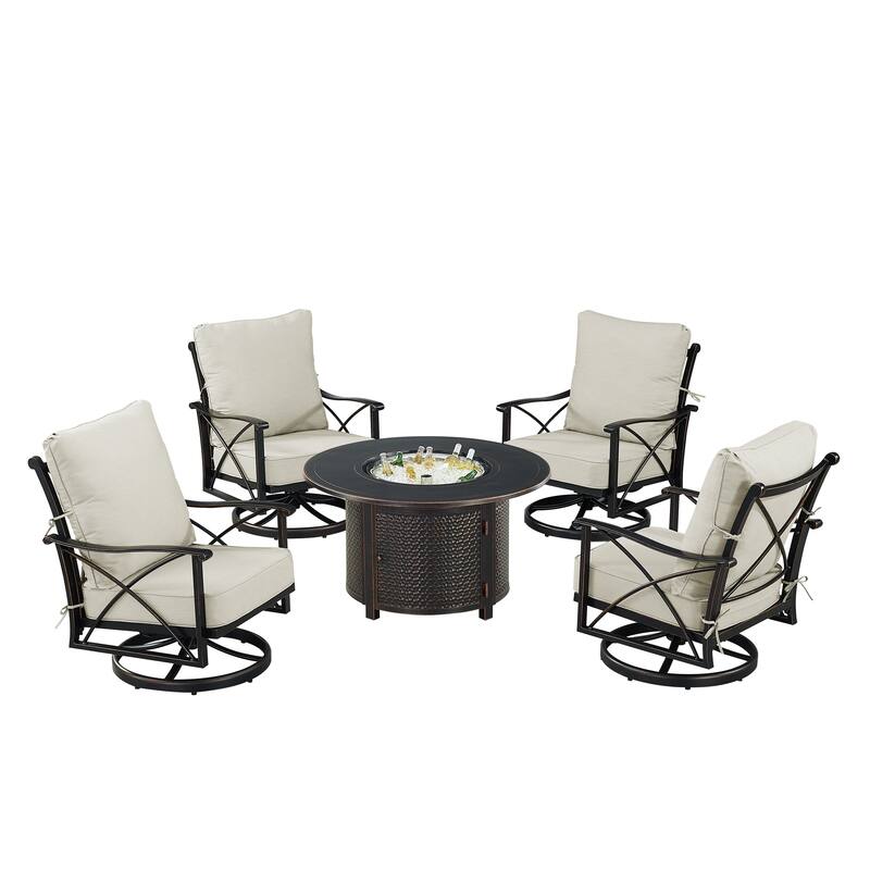 Black Aluminum Fire Table Set with Four Club Chairs