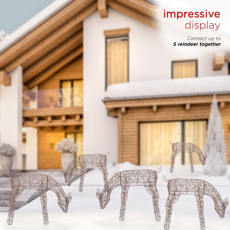 Alpine Corporation Outdoor Rattan Grazing Christmas Reindeer Lawn Decoration with White Halogen Lights