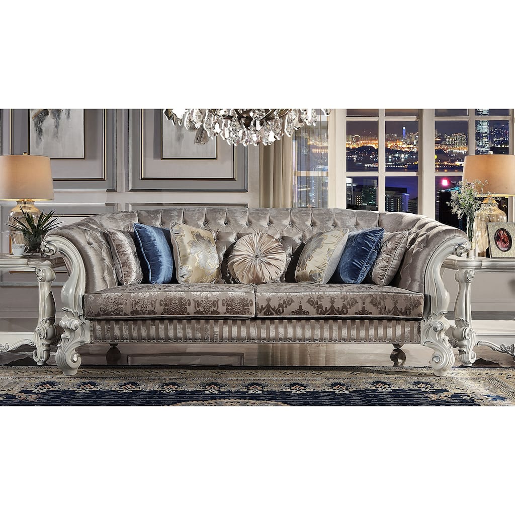 Calvert Ivory and Bone White Sofa with Oversized Scrolled Leg