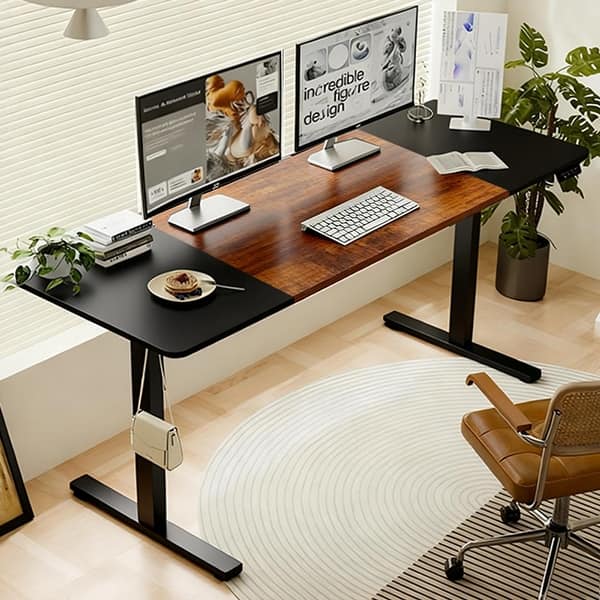 slide 2 of 10, Electric Standing Desk Height Adjustable Desk for Home Table Gaming Desk Modern Luxiury Table 55" Lift-up Desk Black