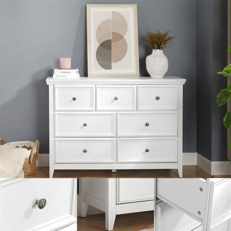 Modern Wood Dresser Cabinet with Metal Slide Rails and 7 Drawers