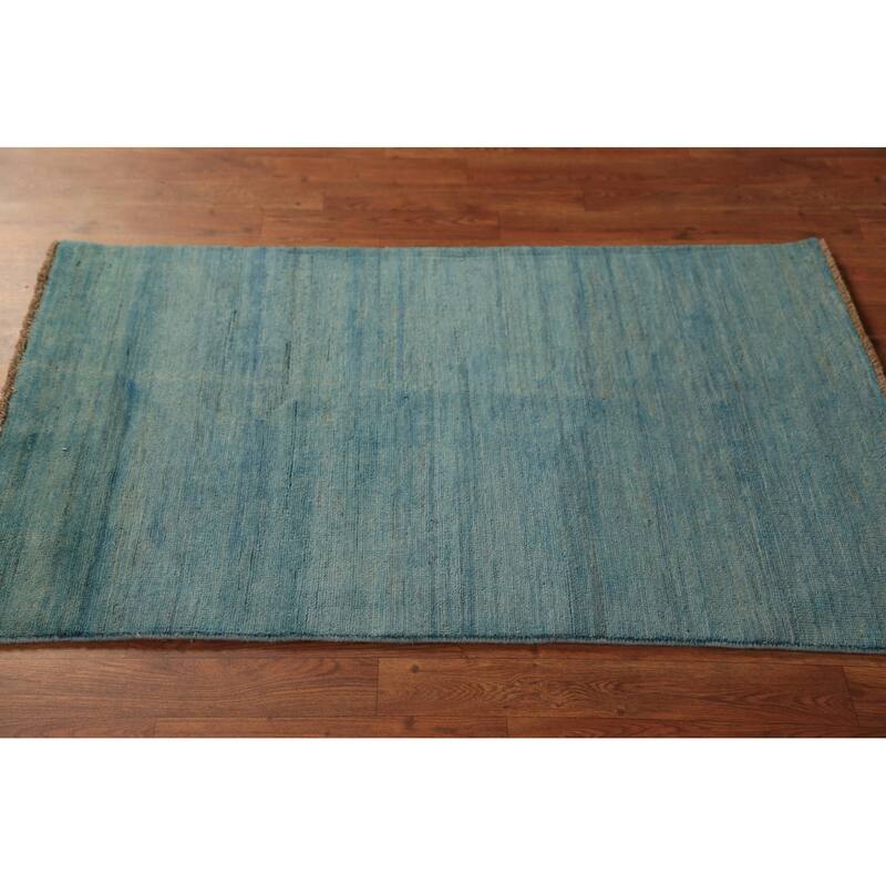 Blue Striped Gabbeh Modern Rug Handmade Wool Carpet - 2'8" x 4'1"