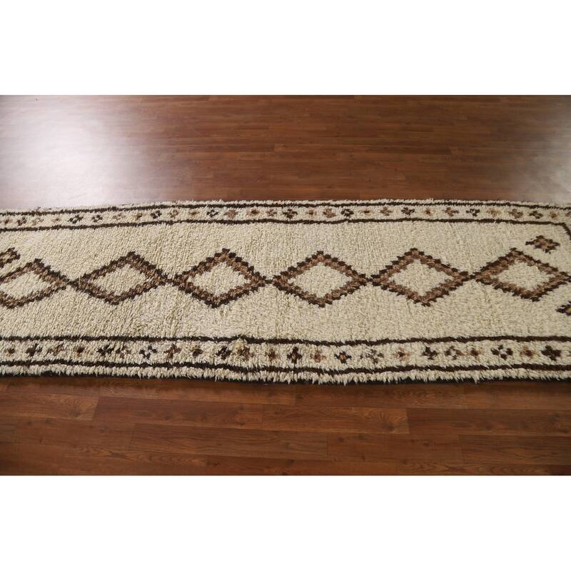 Vegetable Dye Kurdish Plush Runner Rug Handmade Wool Carpet - 3'0"x 10'0"