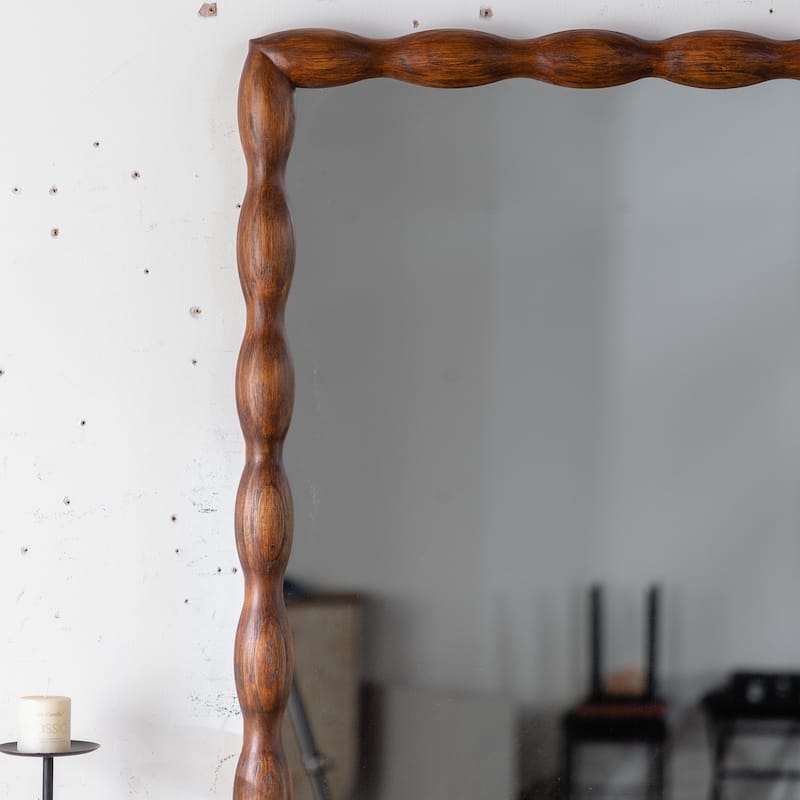 Mid-Century Modern Mirror with Solid Wood Frame,Wall-Mounted High-Definition Non-deformable Bedroom Mirror - Natural Wood