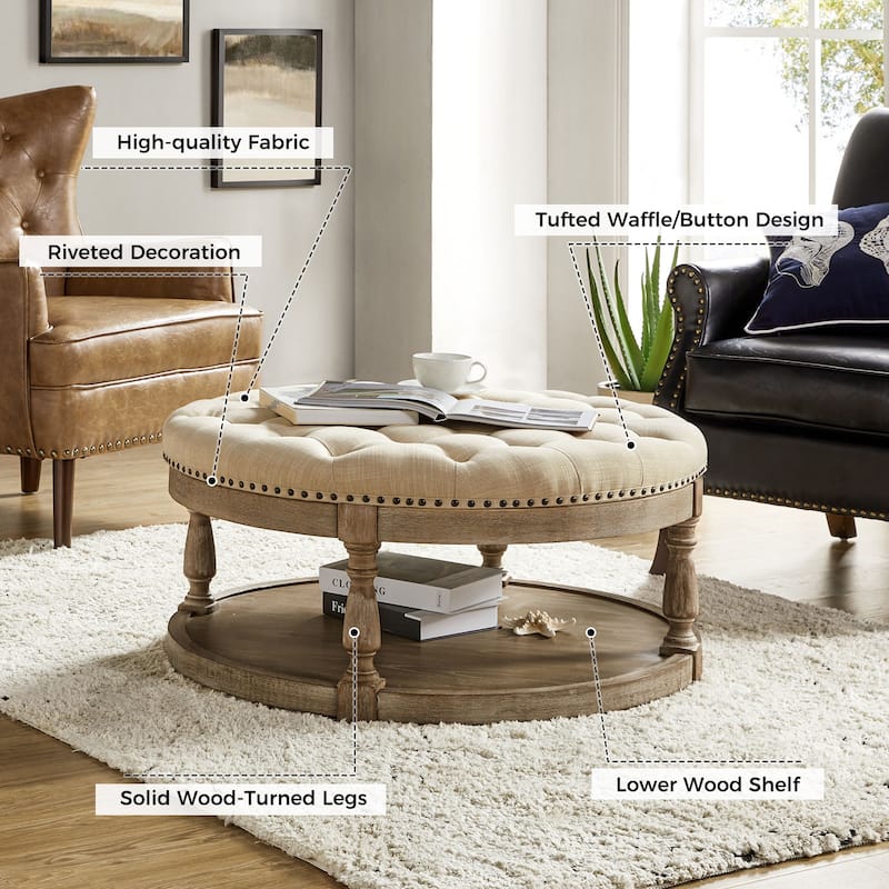 Illyria Transitional Multifunctional Tufted 35.5" Storage Ottoman Table with Spindle Legs by HULALA HOME