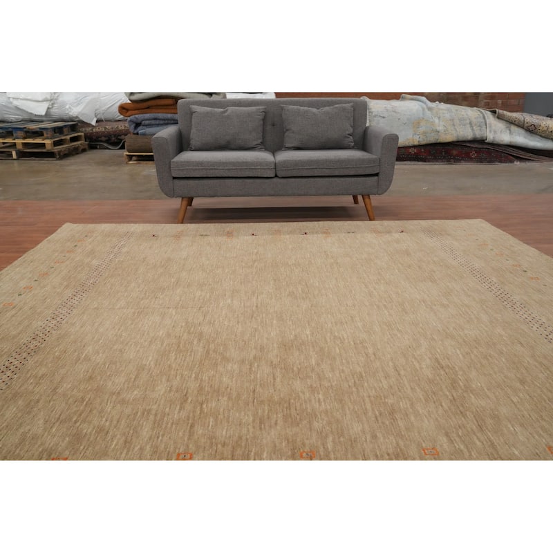 Hand Knotted Oriental 100% Wool Carpet Tribal Animal Pictorial Brown Gabbeh Area Rug - 9' 6'' X 9' 10''
