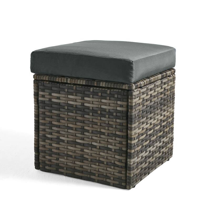 Outdoor Patio PE Wicker Ottoman with Cushion Set of 2