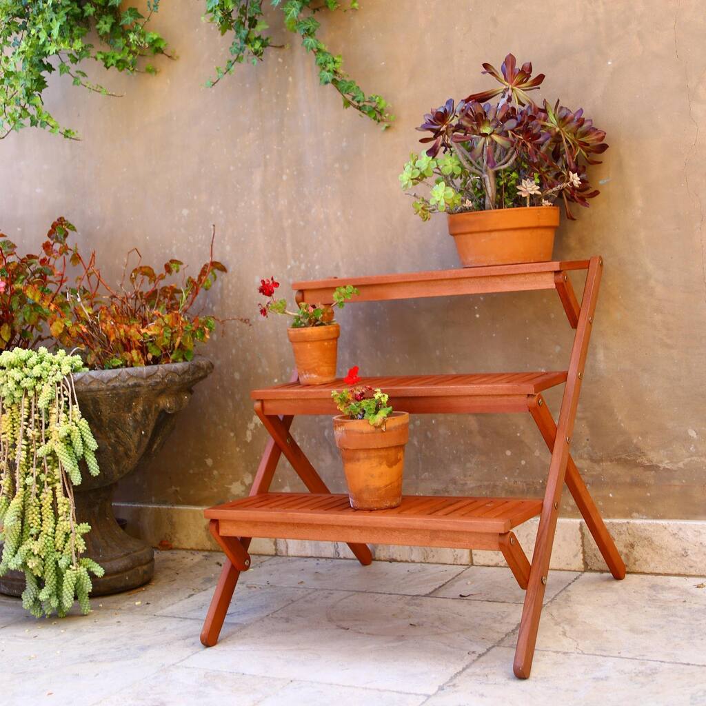 3-layer Wooden Garden Plant Stand for Outdoor Patio