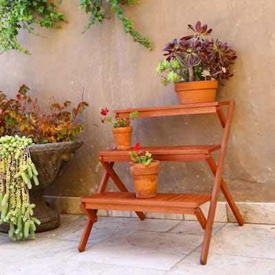 3-layer Wooden Garden Plant Stand for Outdoor Patio