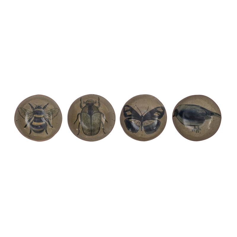 Stoneware Plate Set with Insect and Bird Designs - 9.0"L x 9.0"W x 1.9"H