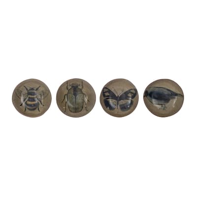 Stoneware Plate Set with Insect and Bird Designs