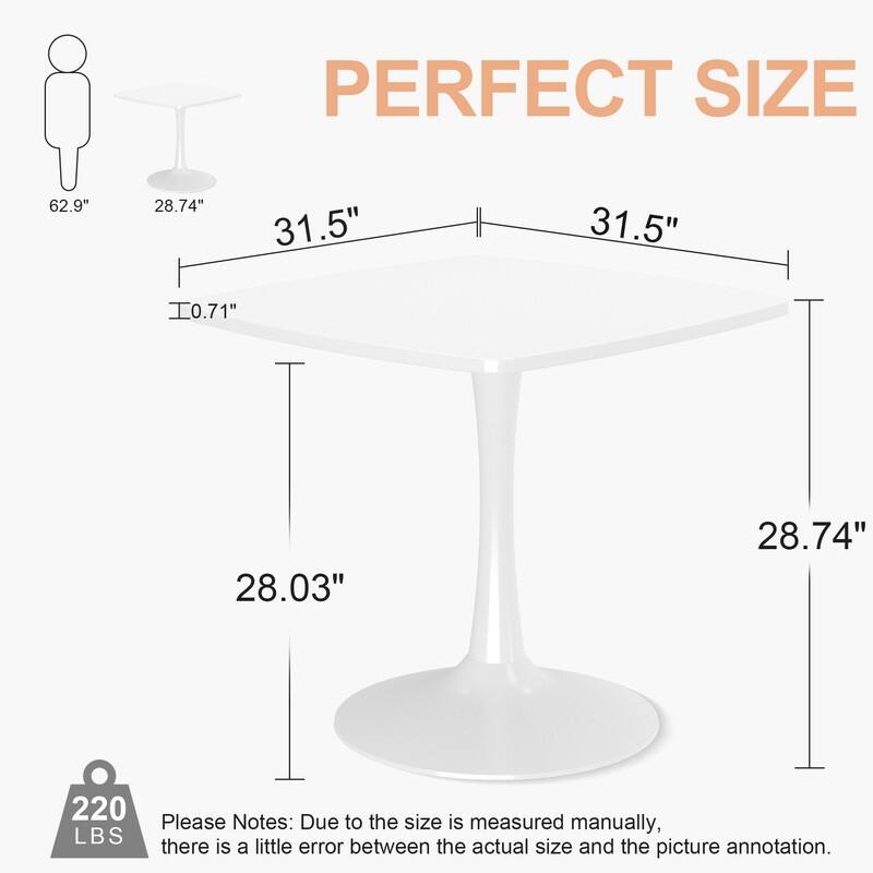 31.5" Modern Kitchen Dining Table for 2-4 Persons, Square Dinner Table, Leisure Table with Metal Pedestal Base