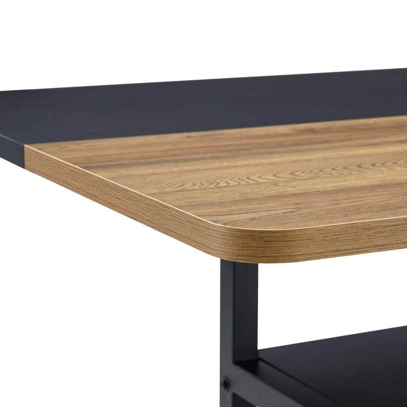 Modern 9-Piece Wood & Black Dining Table Set with Storage and 8 PU Leather Chairs
