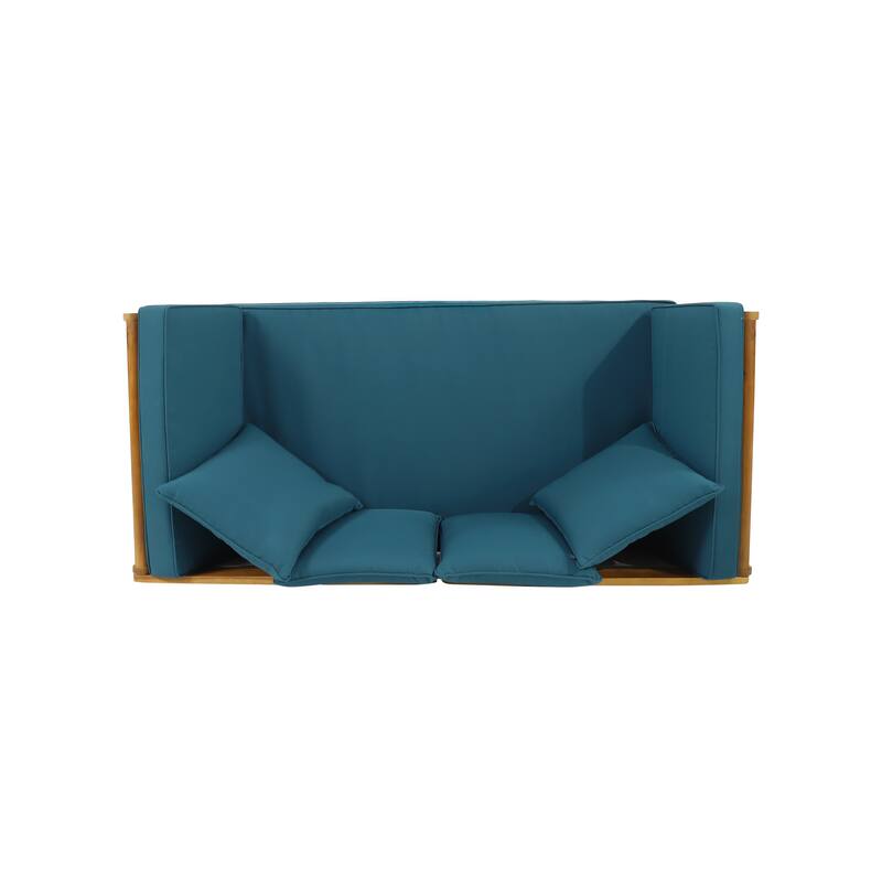 Expandable Daybed with Cushions, Outdoor Couch Acacia Wood Patio Couch with Adjustable Armrests